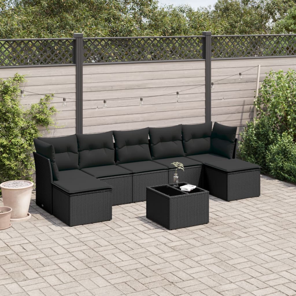 vidaXL 8-tlg. Garten-Sofagarnitur mit Kissen Schwarz Poly Rattan