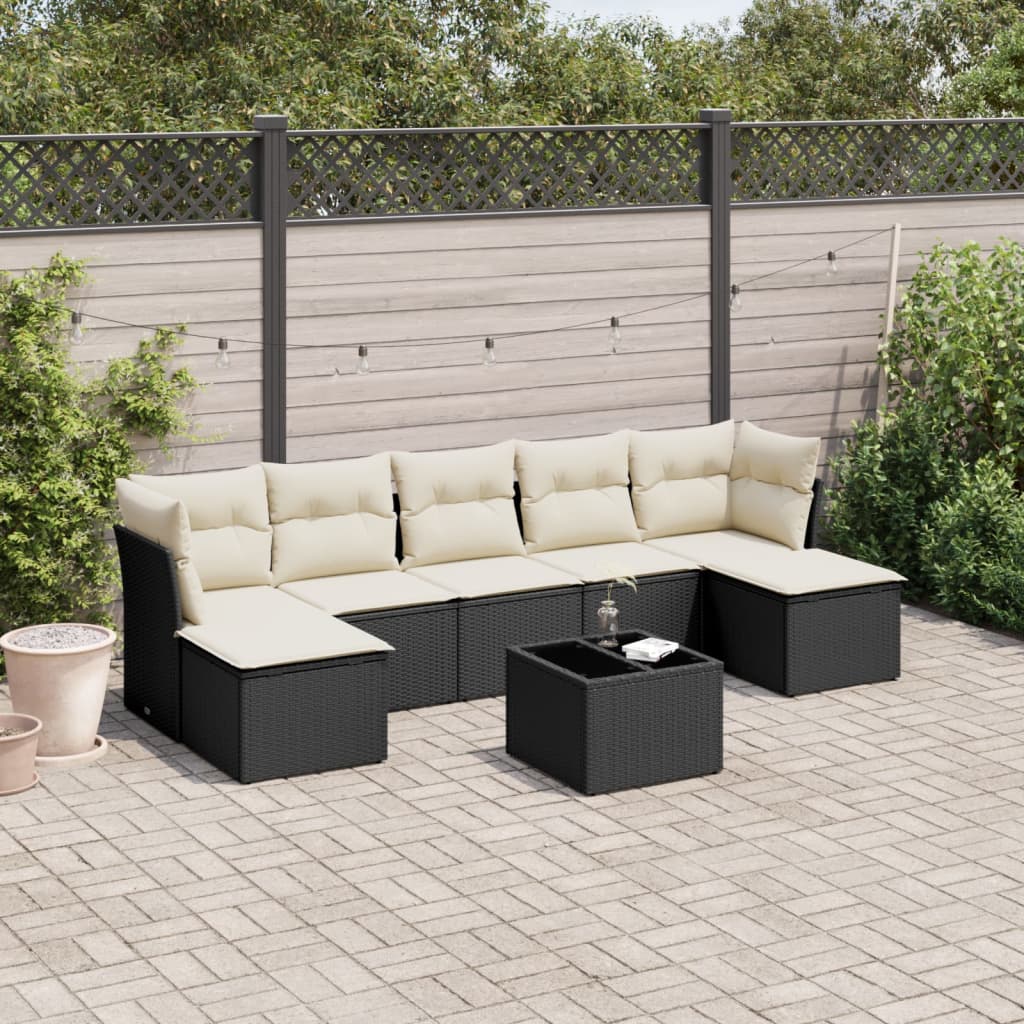 vidaXL 8-tlg. Garten-Sofagarnitur mit Kissen Schwarz Poly Rattan