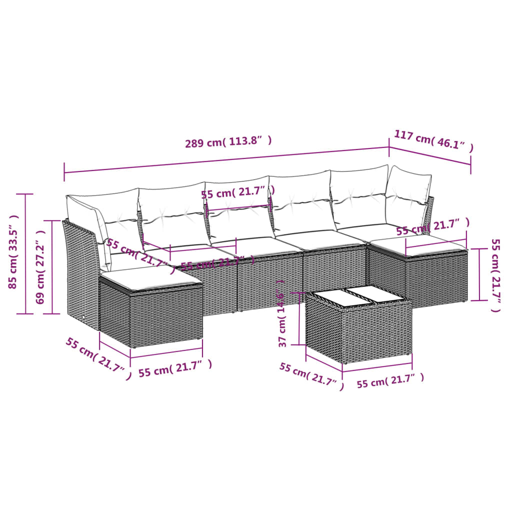 vidaXL 8-delige Loungeset met kussens poly rattan beige afbeelding