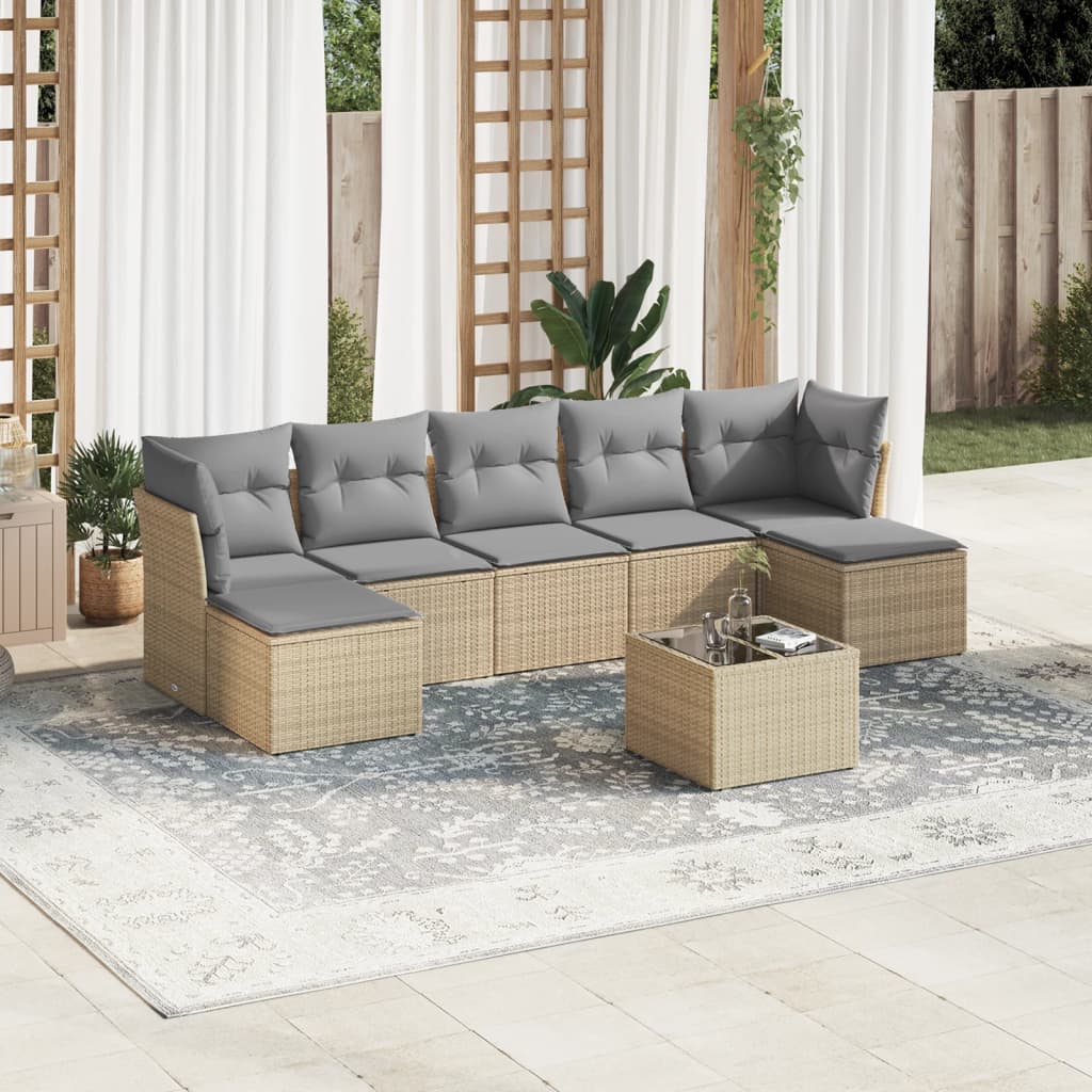 vidaXL 8-tlg. Garten-Sofagarnitur mit Kissen Beige Poly Rattan