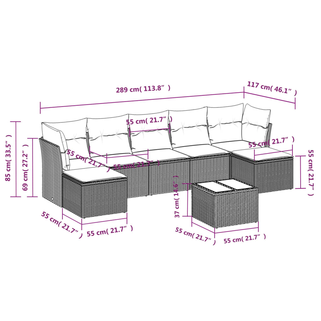 vidaXL 8-delige Loungeset met kussens poly rattan grijs afbeelding