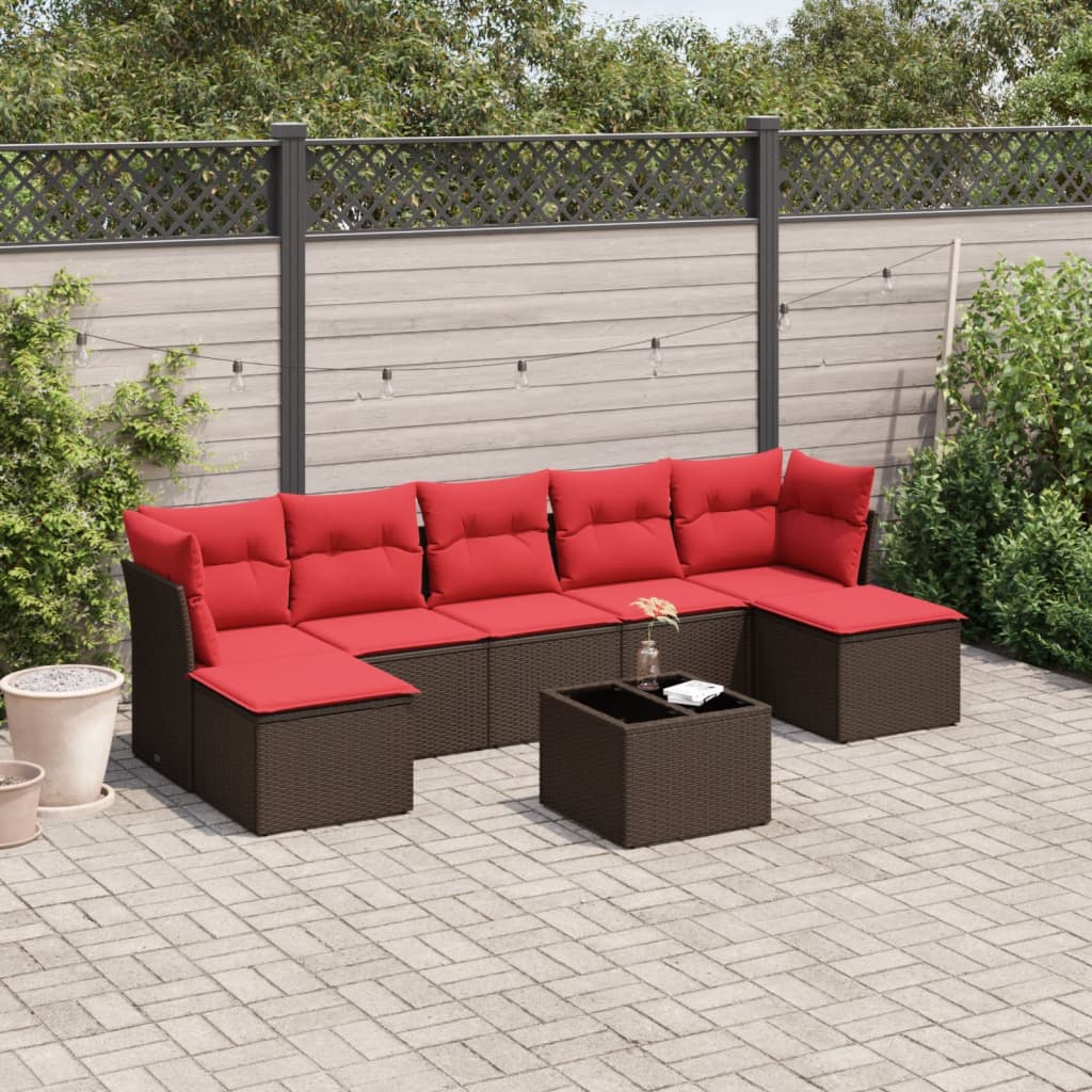 8 Piece Patio Sofa Set with Cushions Brown Poly Rattan