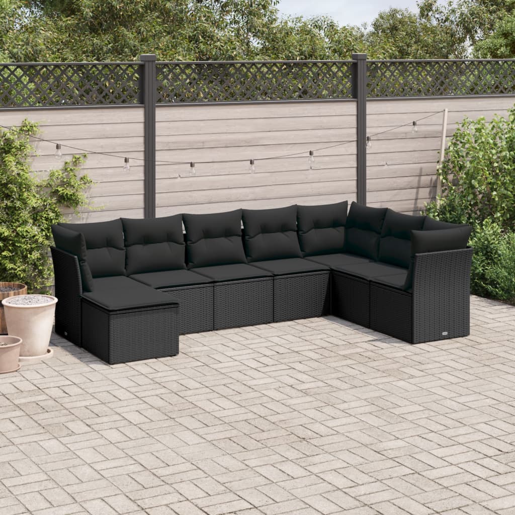 vidaXL 8-tlg. Garten-Sofagarnitur mit Kissen Schwarz Poly Rattan