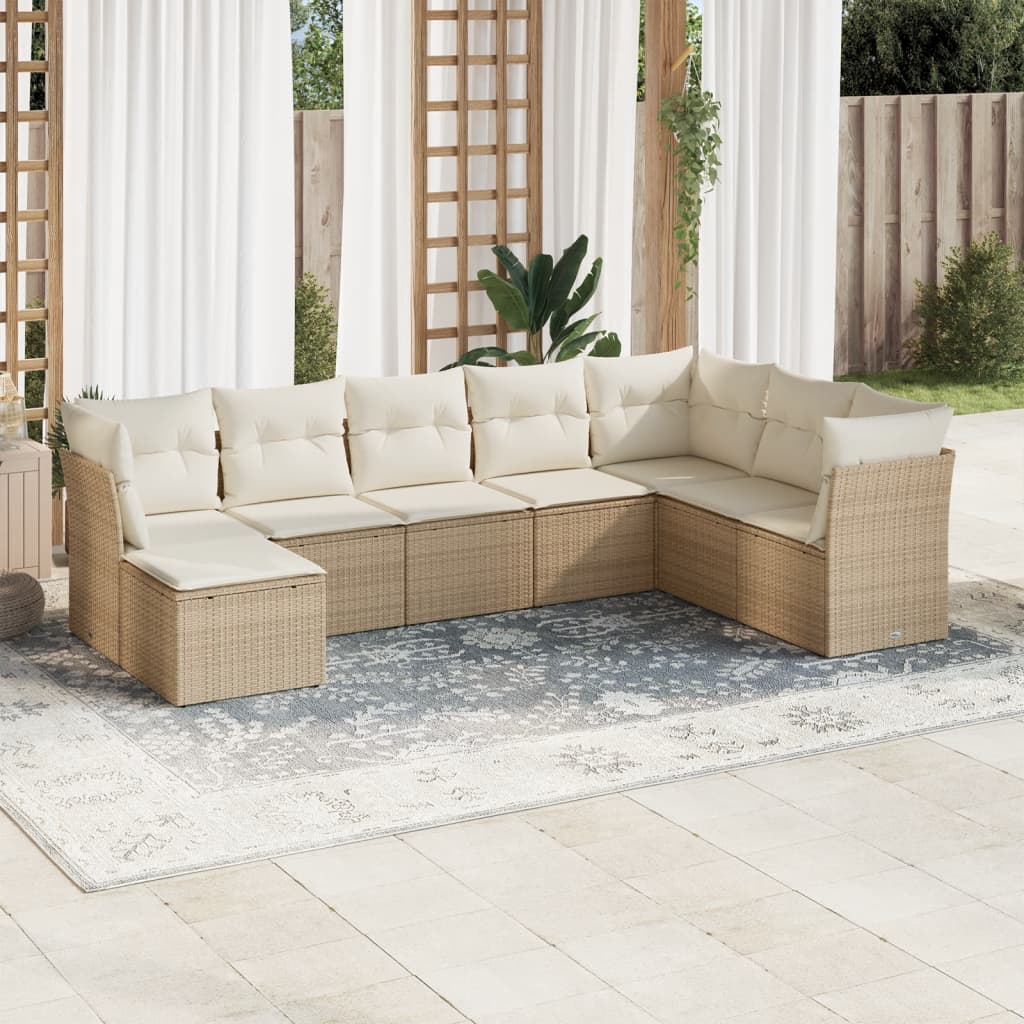 8-tlg. Garten-Sofagarnitur mit Kissen Beige Poly Rattan