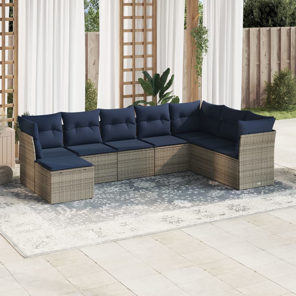 Set de sofás de jardín 8 pzas con cojines ratán sintético gris