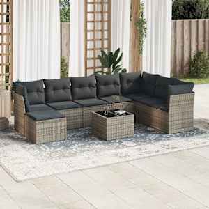 Vrtna sedežna garnitura 9-delna z blazinami siv poli ratan