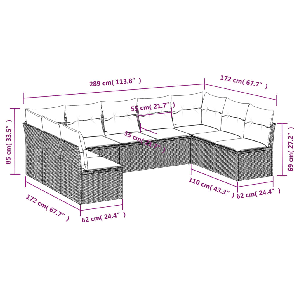vidaXL 9-delige Loungeset met kussens poly rattan zwart afbeelding