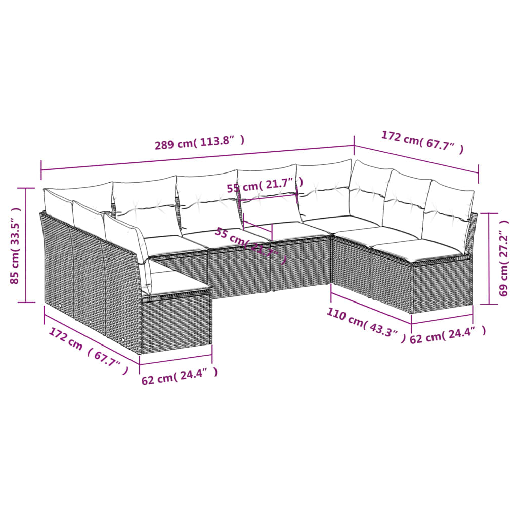 Set mobilier de grădină cu perne, 9 piese, negru, poliratan 3249905 - imagine 3