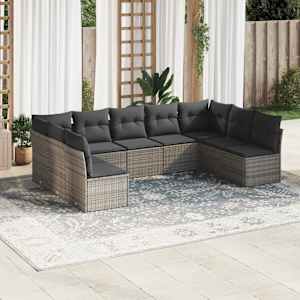 Vrtna sedežna garnitura 9-delna z blazinami siv poli ratan