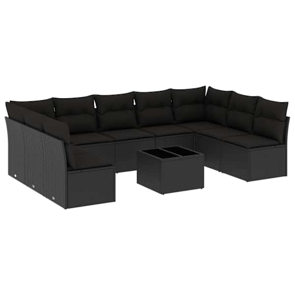 vidaXL 10-osaline aiadiivani komplekt patjadega, must, pol&uuml;rotang
