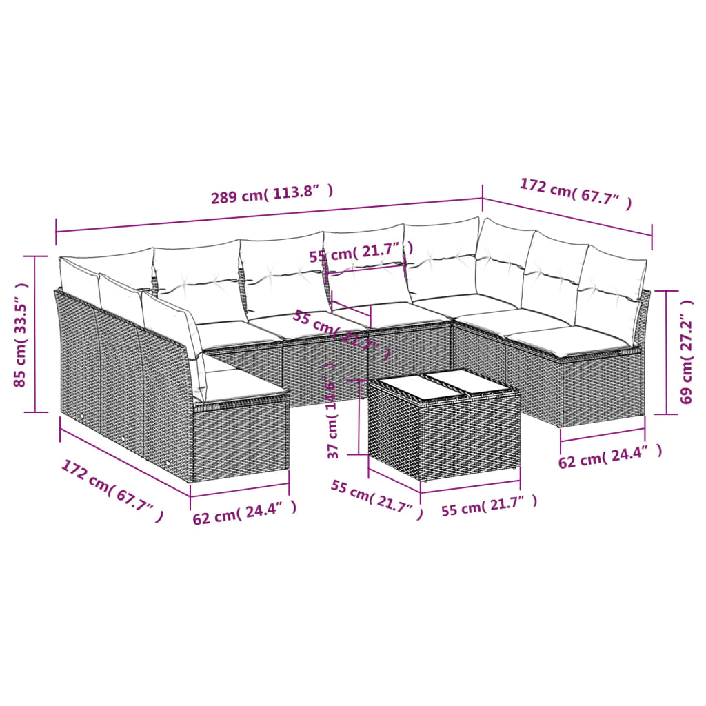 Set canapele de grădină cu perne, 10 piese, negru, poliratan 3249914 - imagine 3