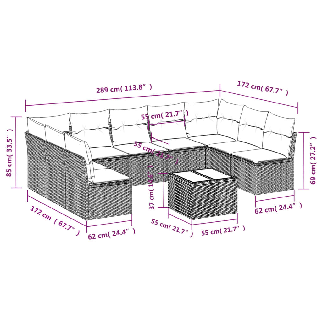 Set canapele de grădină cu perne, 10 piese, negru, poliratan 3249915 - imagine 3
