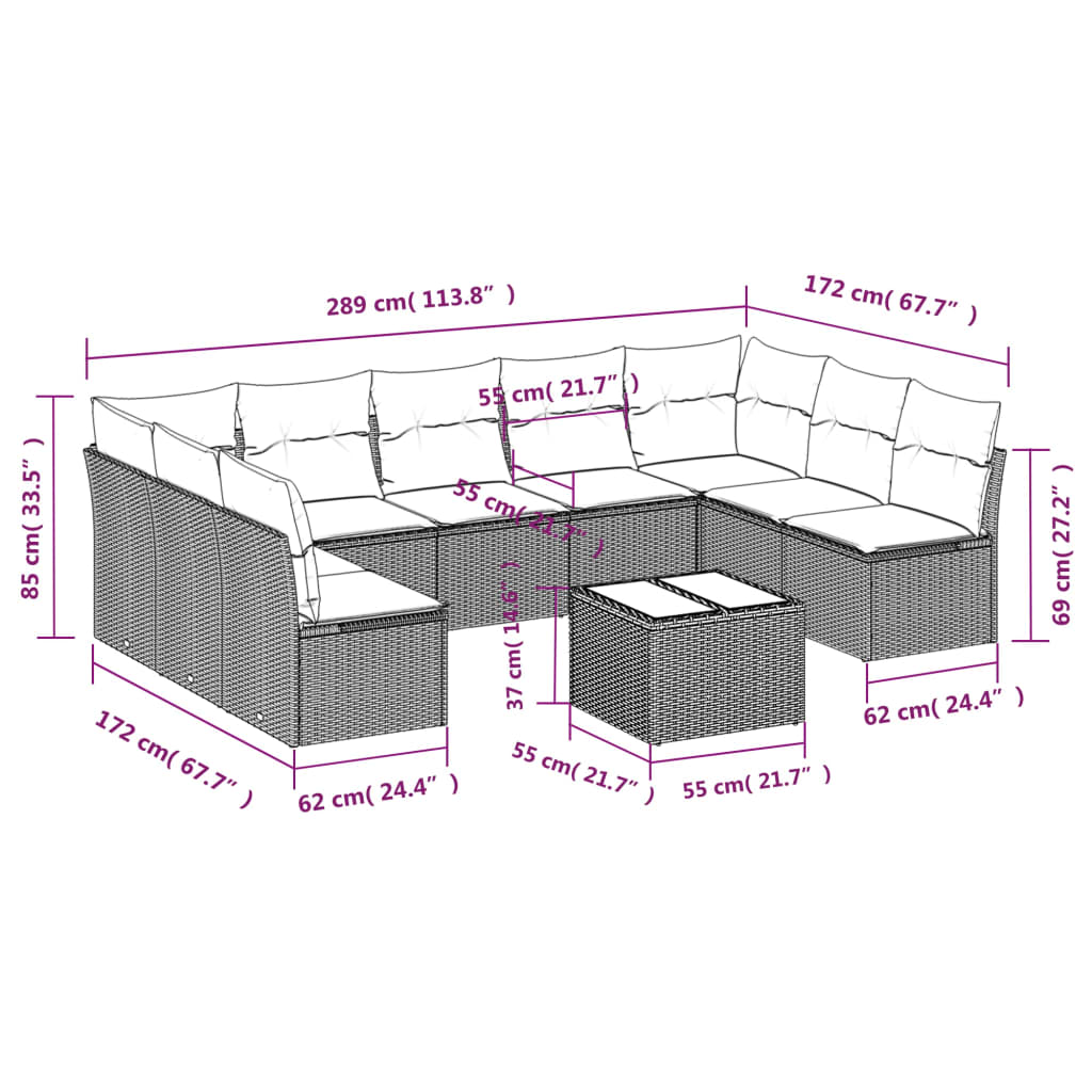 Set canapele de grădină cu perne, 10 piese, bej, poliratan 3249918 - imagine 3