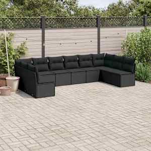 Vrtna sedežna garnitura 10-delna z blazinami črn poli ratan