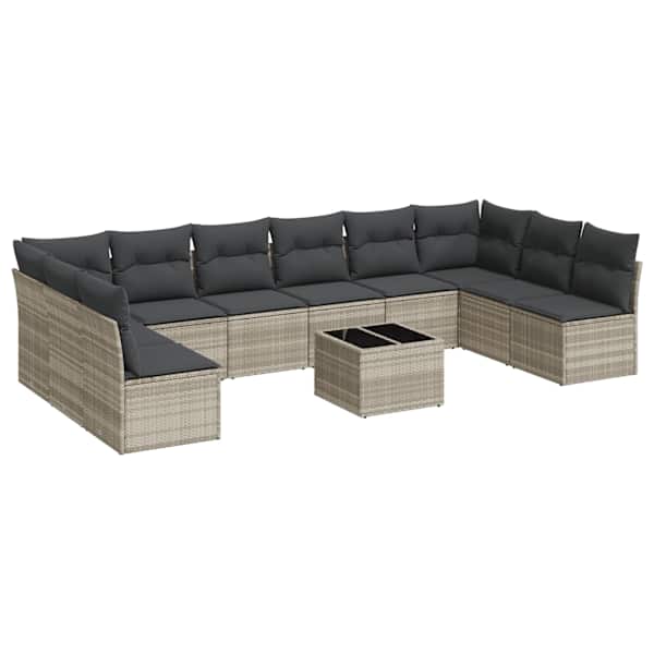 vidaXL 11-osaline aiadiivani komplekt patjadega, helehall, pol&uuml;rotang
