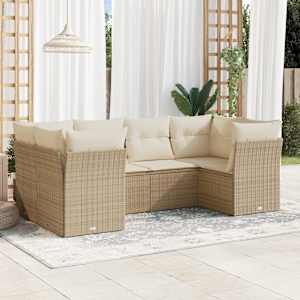 Vrtna sedežna garnitura 6-delna z blazinami bež poli ratan