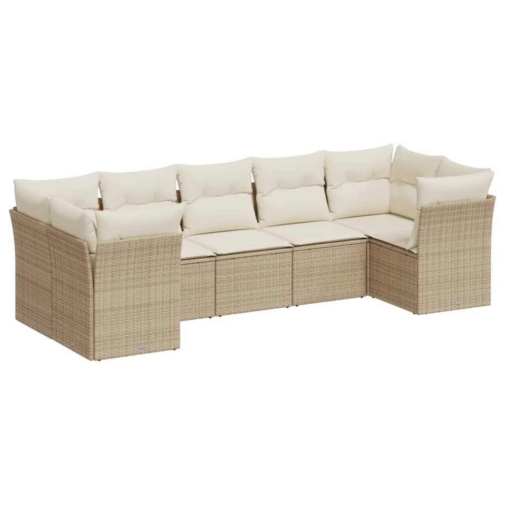 Thumbnail - vidaXL 7-tlg. Garten-Sofagarnitur mit Kissen Beige Poly Rattan