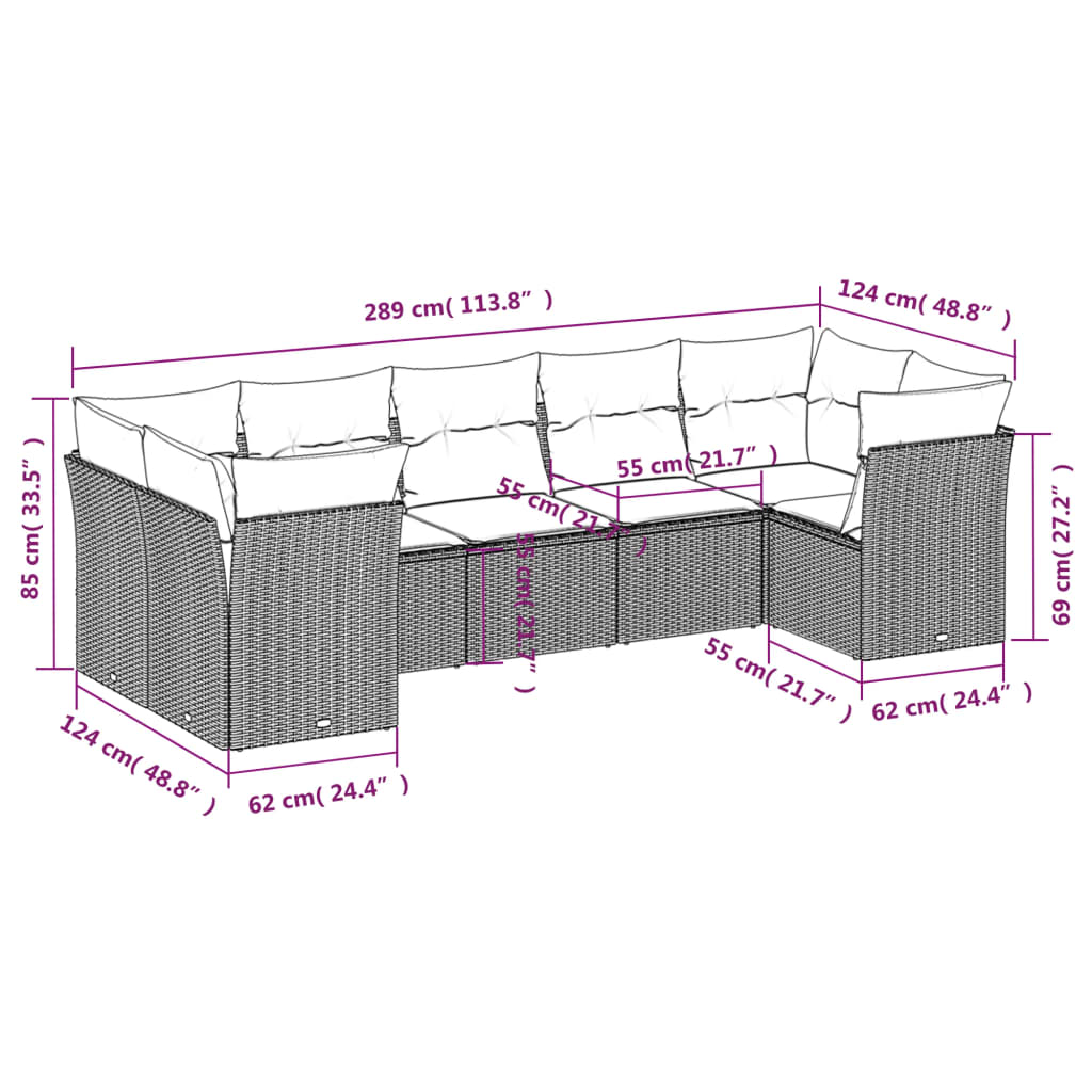 Thumbnail - vidaXL 7-tlg. Garten-Sofagarnitur mit Kissen Beige Poly Rattan