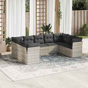 Vrtna sedežna garnitura 9-delna z blazinami sv. siv poli ratan