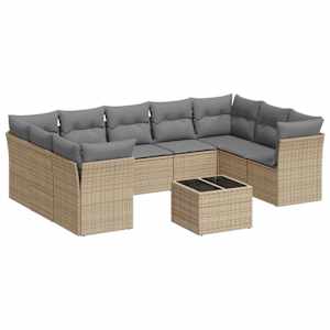10dílná zahradní sedací souprava s poduškami béžová polyratan - obrázek 2