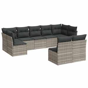 vidaXL 9-osaline aiadiivani komplekt patjadega, helehall, pol&uuml;rotang