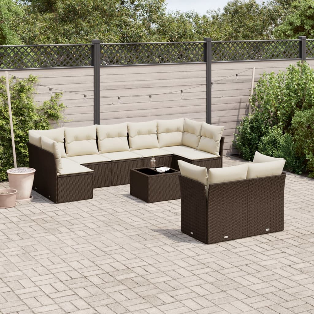 vidaXL 10-tlg. Garten-Sofagarnitur mit Kissen Braun Poly Rattan