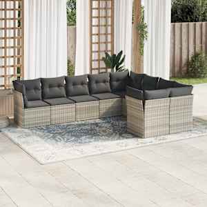 Vrtna sedežna garnitura 9-delna z blazinami sv. siv poli ratan