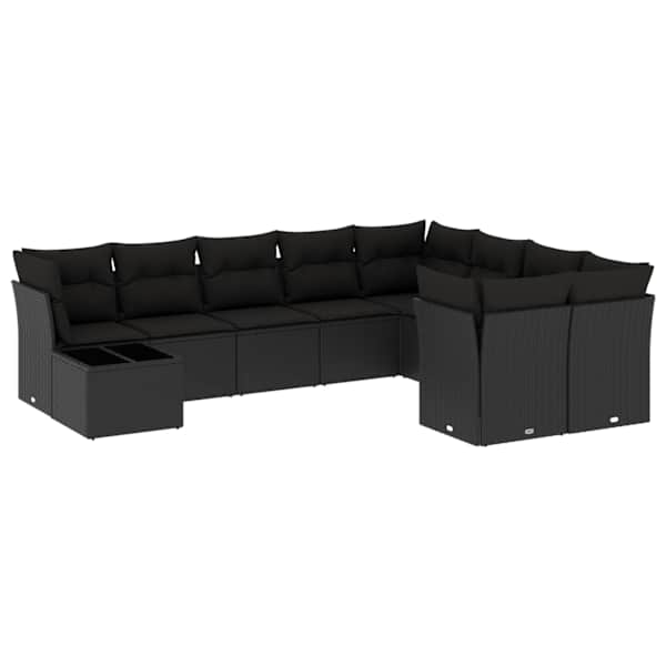 vidaXL 10-osaline aiadiivani komplekt patjadega, must, pol&uuml;rotang