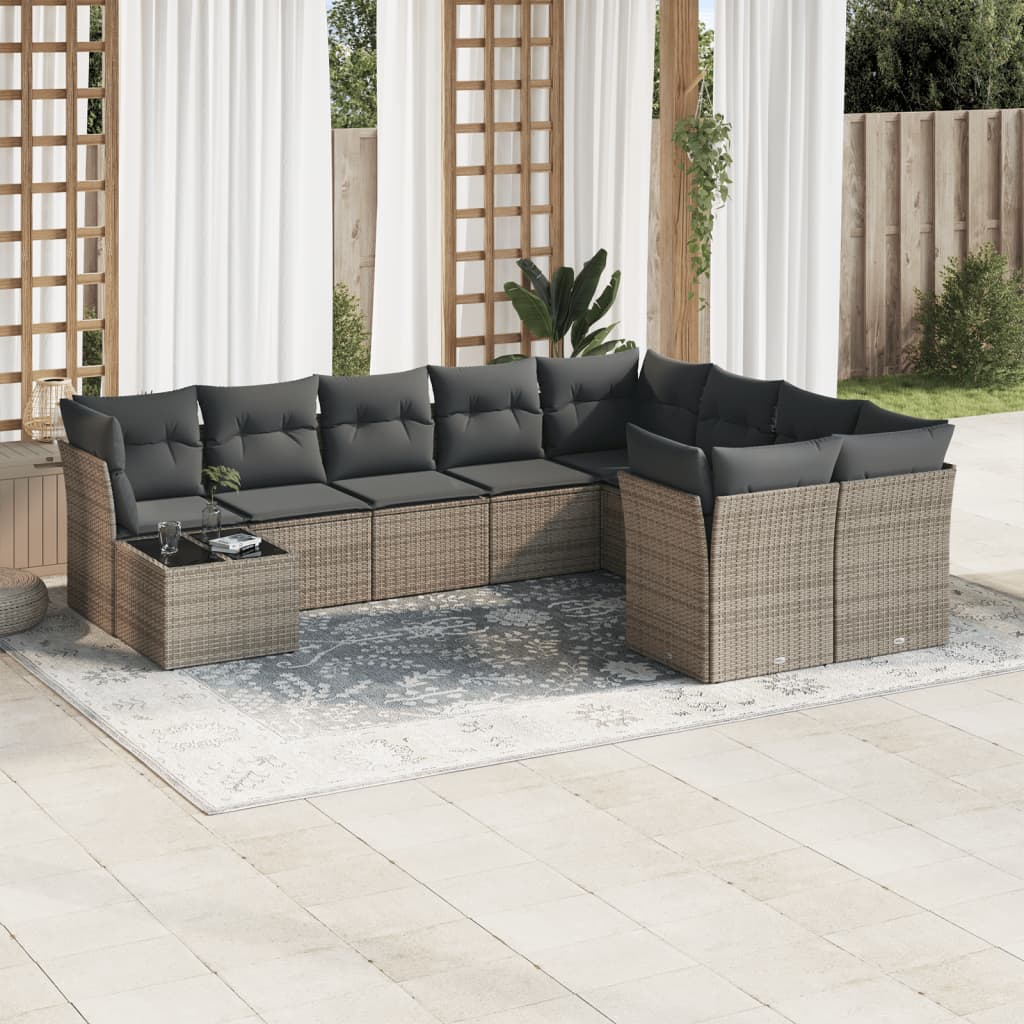 vidaXL 10-tlg. Garten-Sofagarnitur mit Kissen Grau Poly Rattan