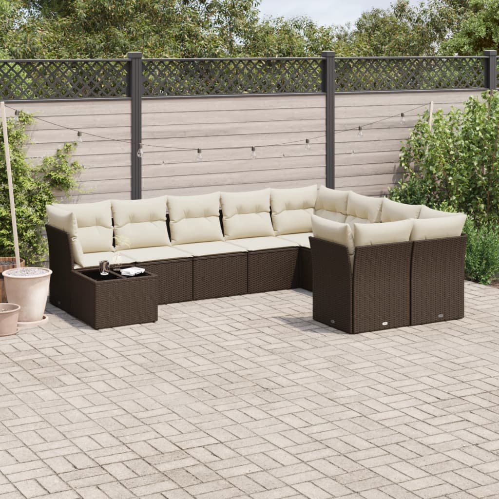 vidaXL 10-tlg. Garten-Sofagarnitur mit Kissen Braun Poly Rattan