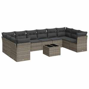 vidaXL 11-osaline aiadiivani komplekt patjadega, hall, pol&uuml;rotang
