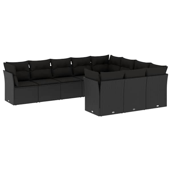 vidaXL 10-osaline aiadiivani komplekt patjadega, must, pol&uuml;rotang
