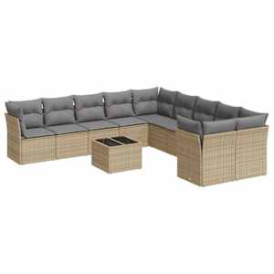 11dílný zahradní sedací souprava s poduškami béžový polyratan - obrázek 2