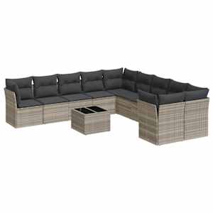 vidaXL 11-osaline aiadiivani komplekt patjadega, helehall, pol&uuml;rotang