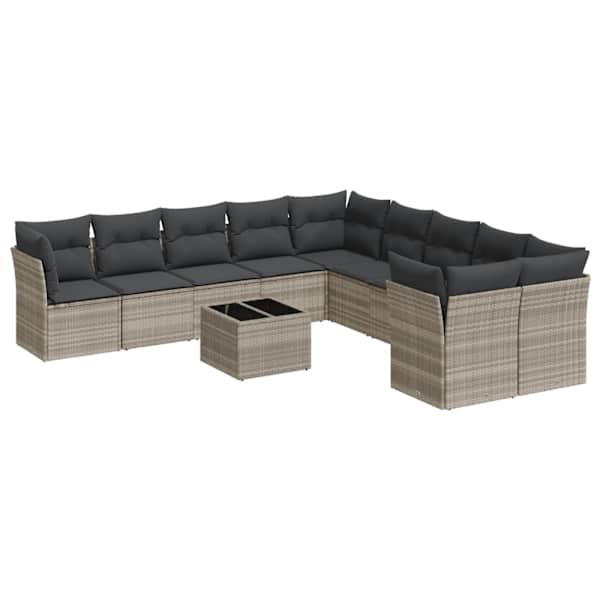 vidaXL 11-osaline aiadiivani komplekt patjadega, helehall, pol&uuml;rotang