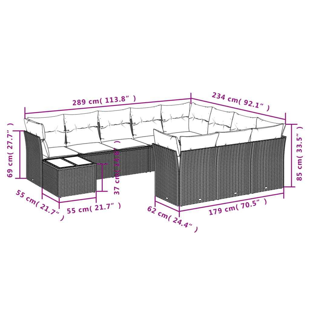 Set canapele de grădină cu perne, 11 piese, negru, poliratan 3250094 - imagine 3