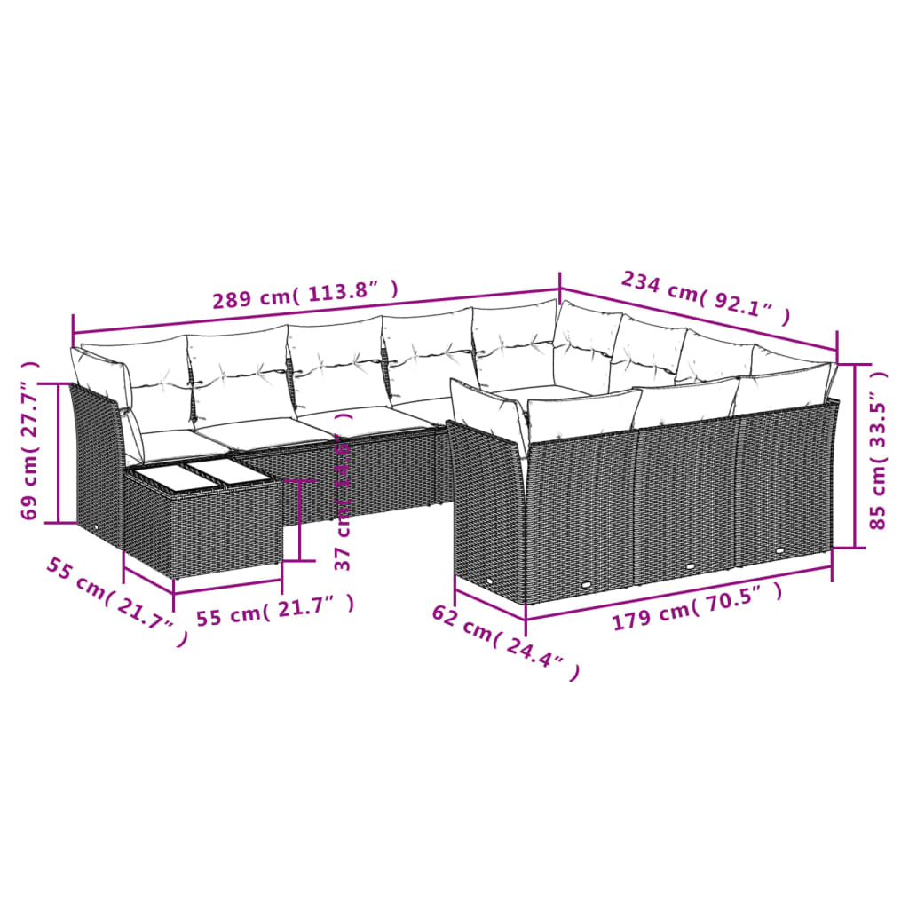 Set canapele de grădină cu perne, 11 piese, bej, poliratan 3250098 - imagine 3