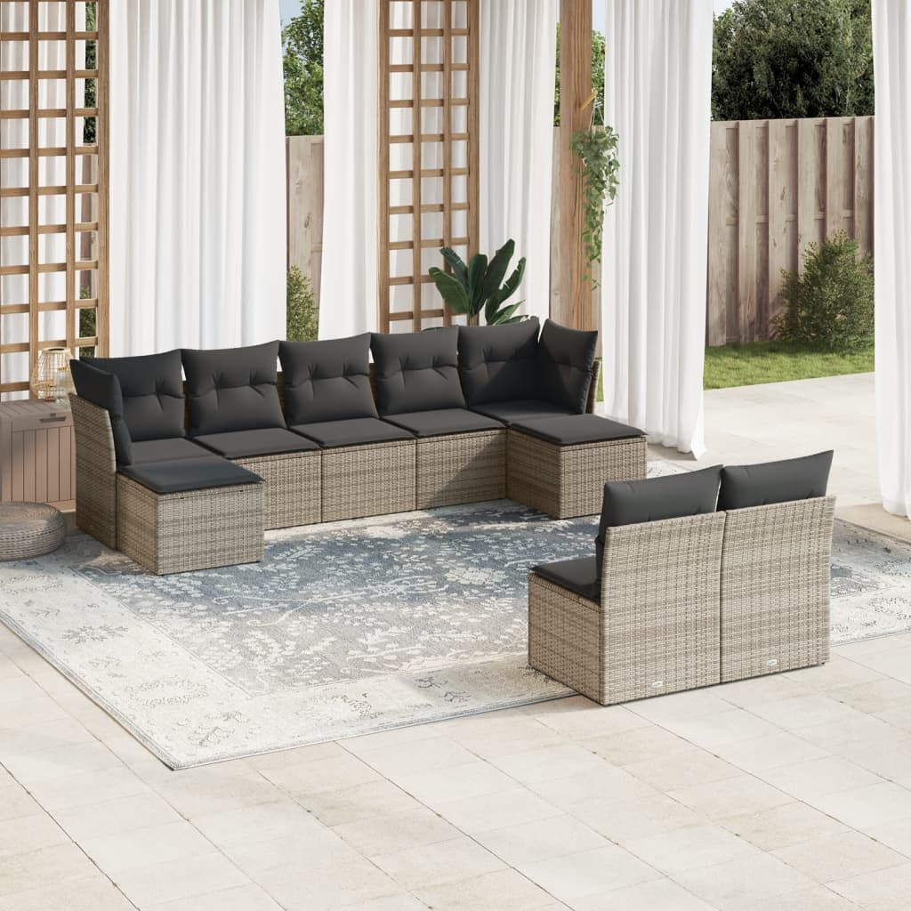 vidaXL 9-tlg. Garten-Sofagarnitur mit Kissen Grau Poly Rattan