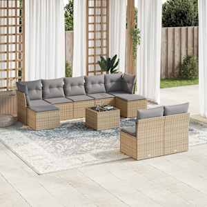 Vrtna sedežna garnitura 10-delna z blazinami bež poli ratan