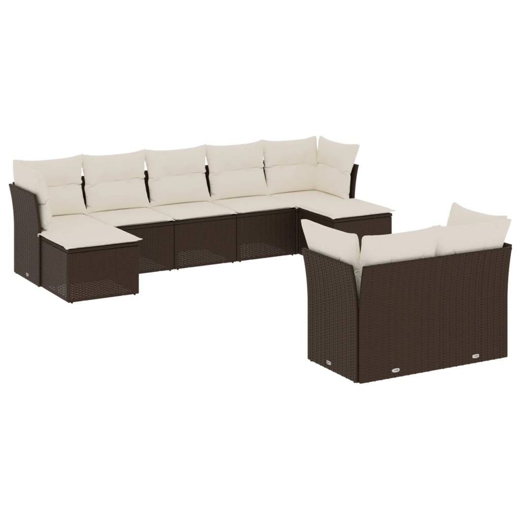 vidaXL Set canapele de grădină cu perne, 9 piese, maro, poliratan