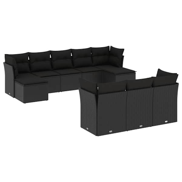 vidaXL 10-osaline aiadiivani komplekt patjadega, must, pol&uuml;rotang