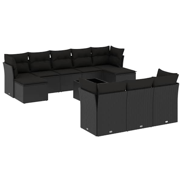 vidaXL 11-osaline aiadiivani komplekt patjadega, must, pol&uuml;rotang