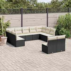 Vrtna sedežna garnitura 11-delna z blazinami črn poli ratan