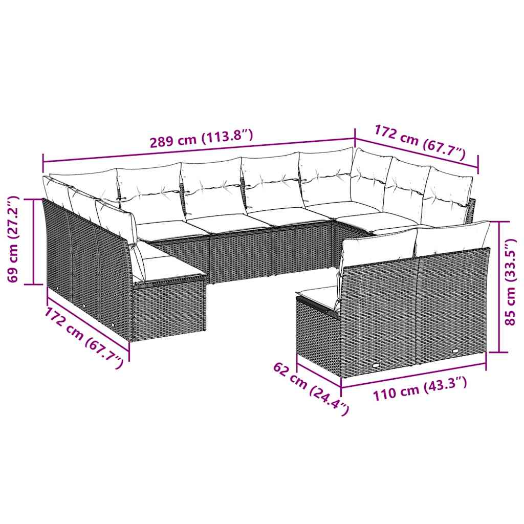 vidaXL 11-delige Loungeset met kussens poly rattan bruin afbeelding