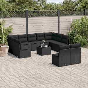 Vrtna sedežna garnitura 12-delna z blazinami črn poli ratan