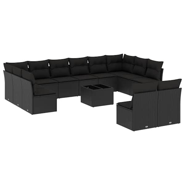vidaXL 13-osaline aiadiivani komplekt patjadega, must, pol&uuml;rotang