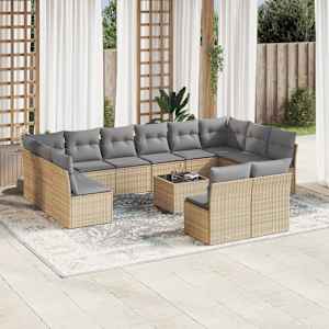 Vrtna sedežna garnitura 13-delna z blazinami bež poli ratan