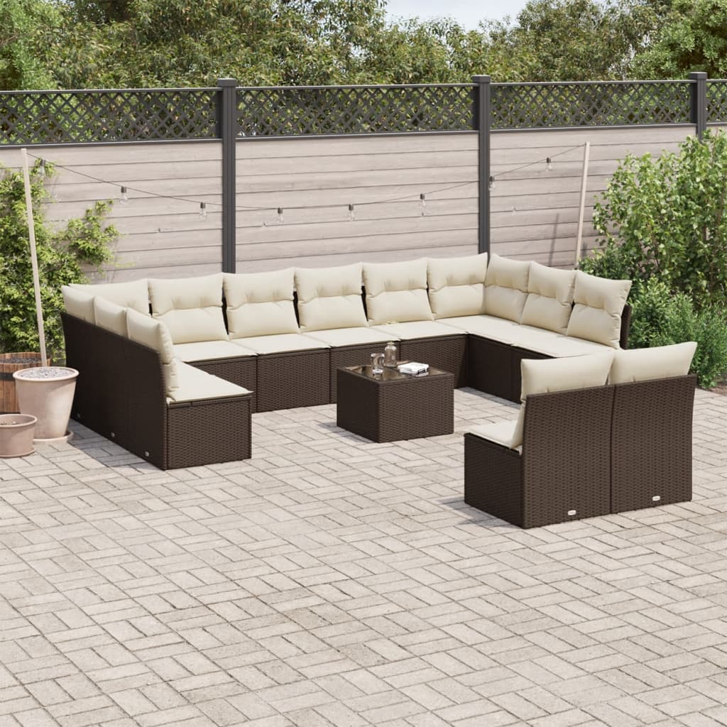 vidaXL 13-tlg. Garten-Sofagarnitur mit Kissen Braun Poly Rattan