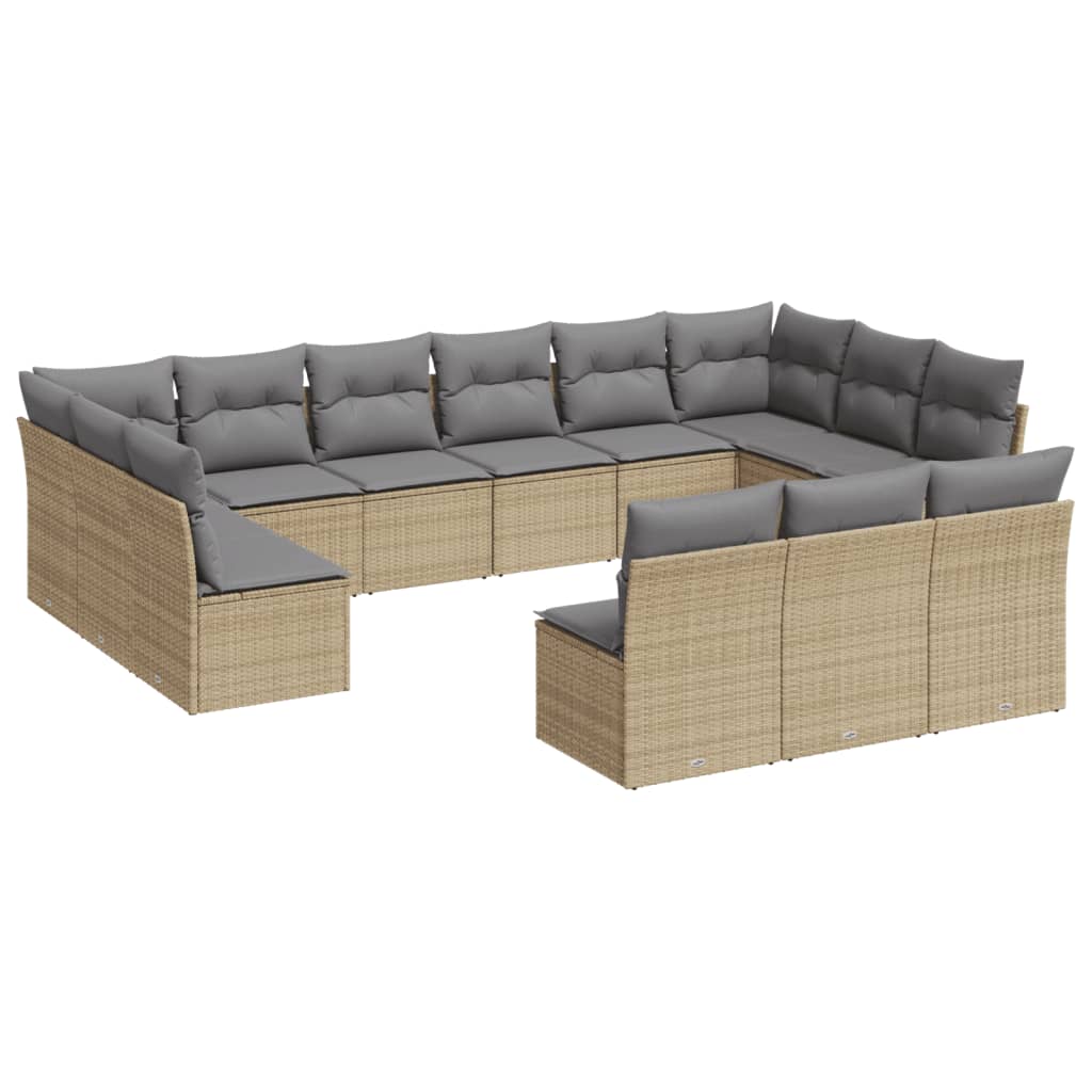 vidaXL Set canapele de grădină, 13 piese, cu perne, bej, poliratan