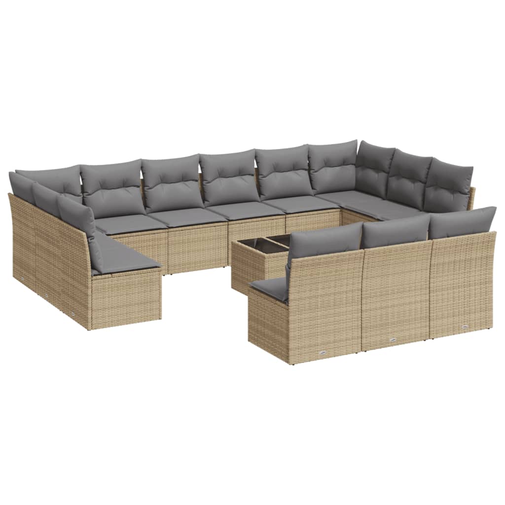 vidaXL Set canapele de grădină, 14 piese, cu perne, bej, poliratan